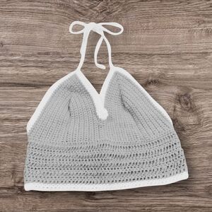 Gray and White Crochet Halter Top